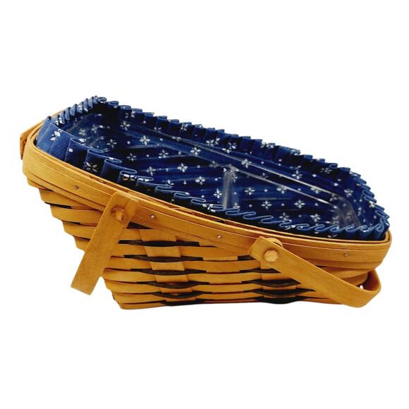 Longaberger Medium Vegetable Basket Slanted w/ Double Handles Blue Liner Divided - Picture 7 of 14